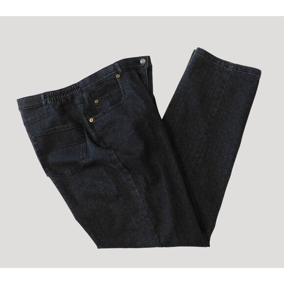Allison Daley Womens Denim Pants Size 14 Black Floral Print Stretch - Picture 1 of 7